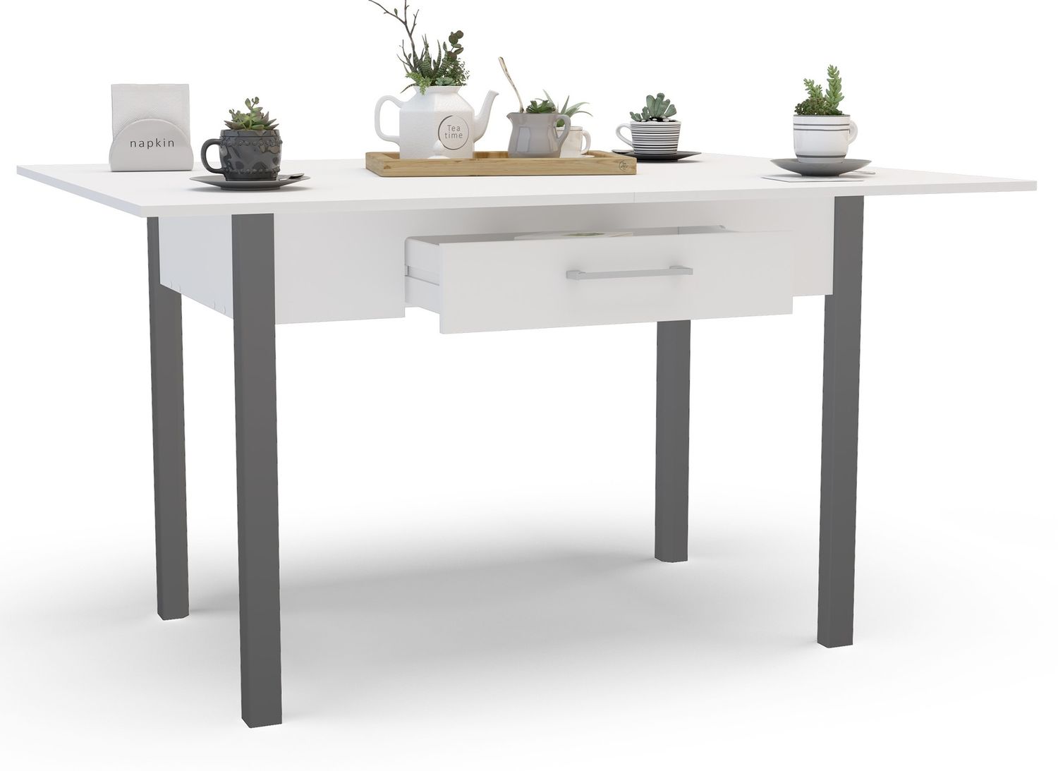 MESA DE COCINA SENDAI DOBLE BLANCA Y METAL MESA DE COCINA SENDAI DOBLE BLANCA Y METAL