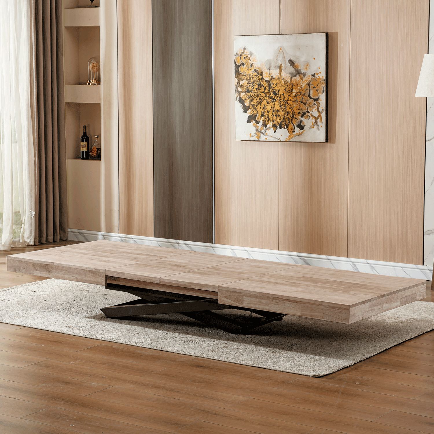 MESA ELEVABLE Y EXTENSIBLE TROYA 160 - 200 - 240 x 90 CM HONEY / NEGRO