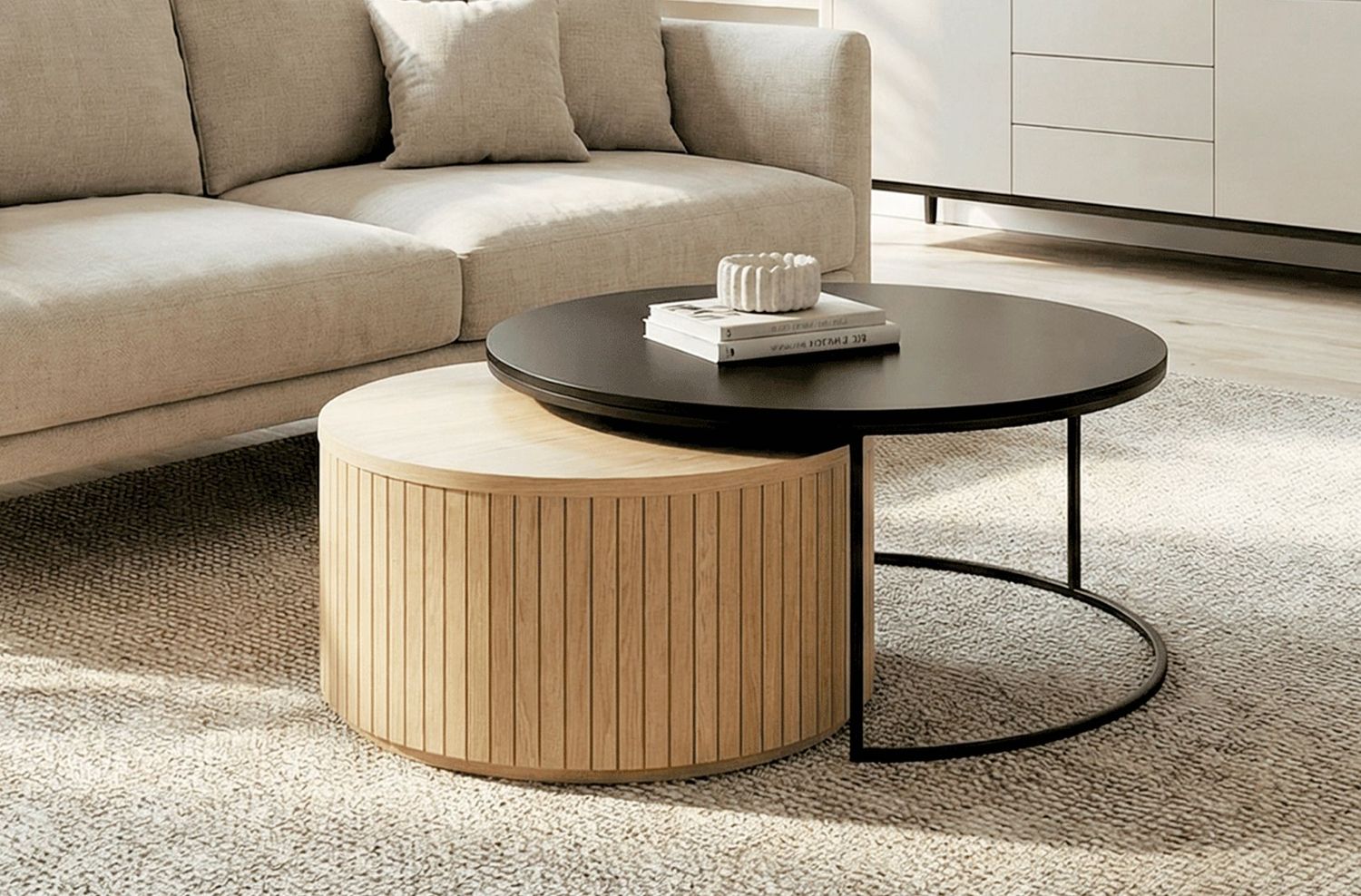 CONJUNTO MESAS DE CENTRO NIDO COFFEE OAK / NEGRO