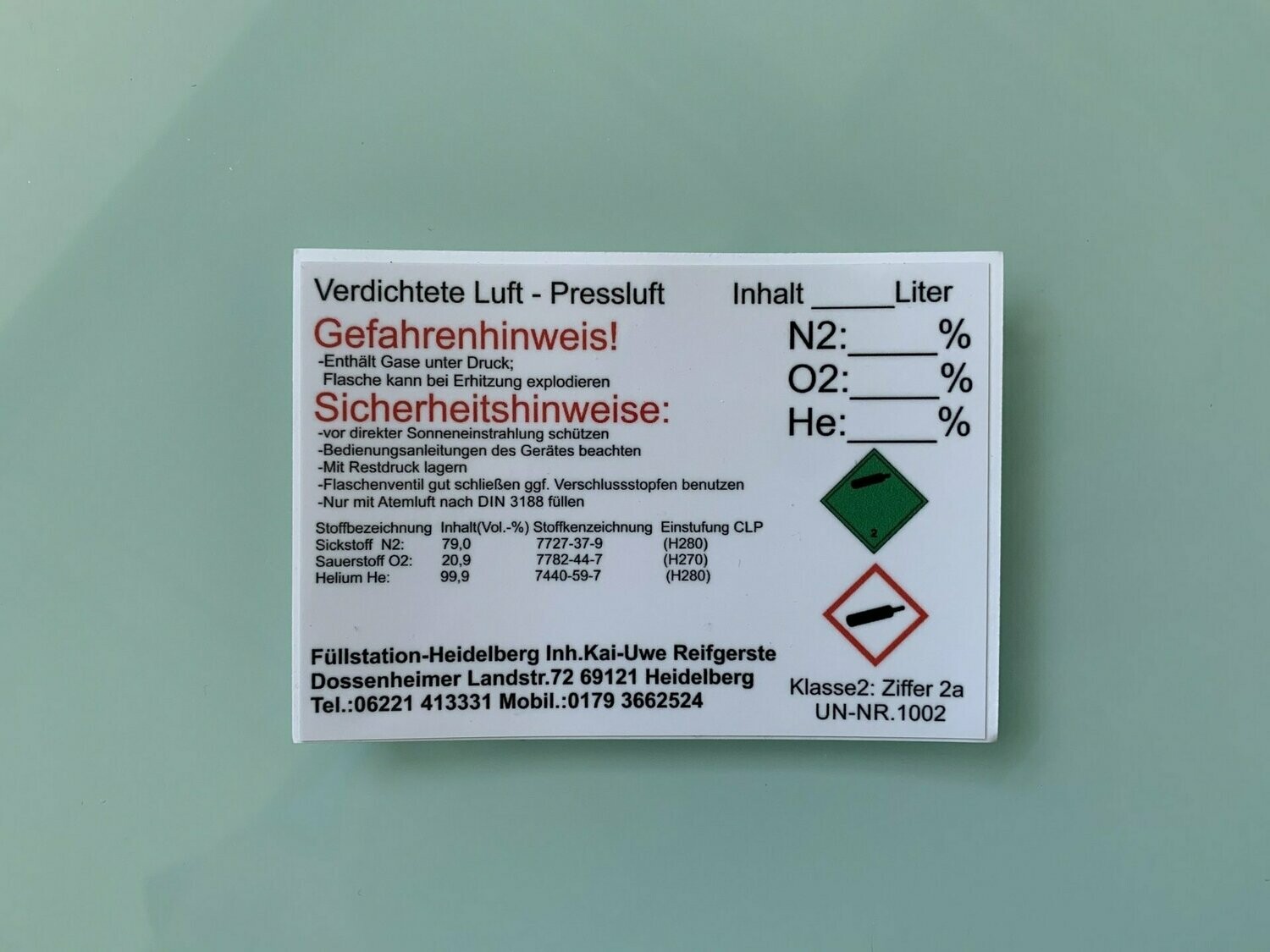 Tauchflaschenkennzeichnung
