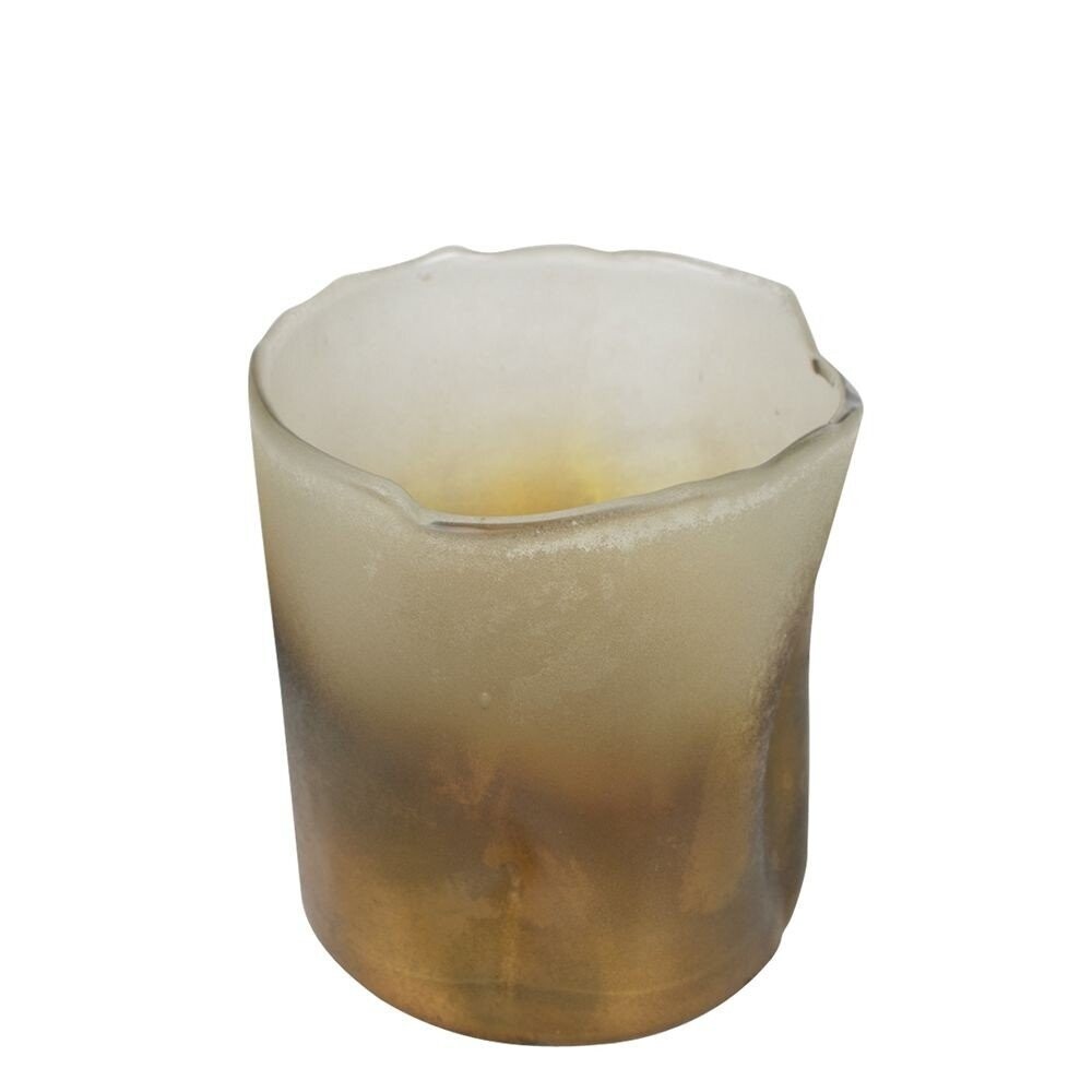 Glas Windlicht Bernsteinfarben, mundgeblasen.