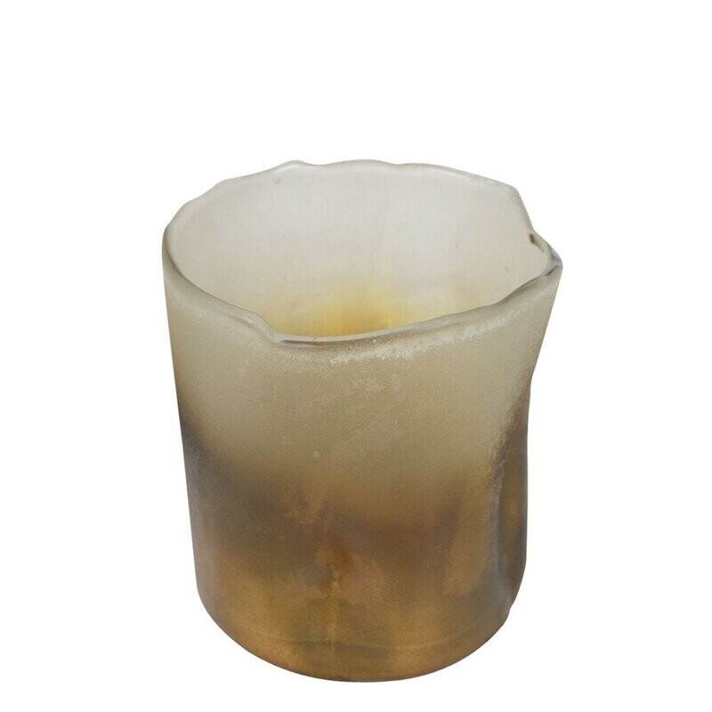 Glas Windlicht Bernsteinfarben, mundgeblasen.