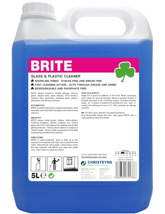 Brite Glass Mirror & Plastic Cleaner (5L)
