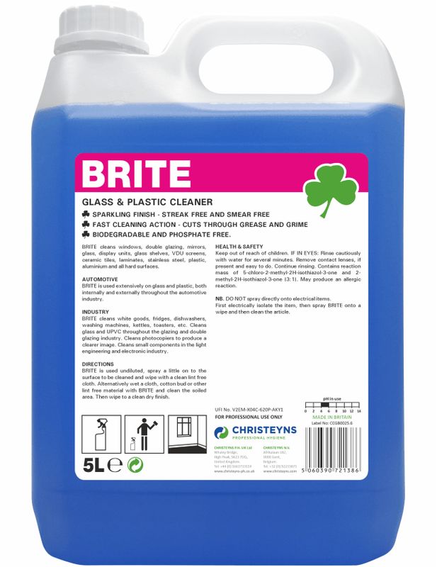 Brite Glass Mirror & Plastic Cleaner (5L)