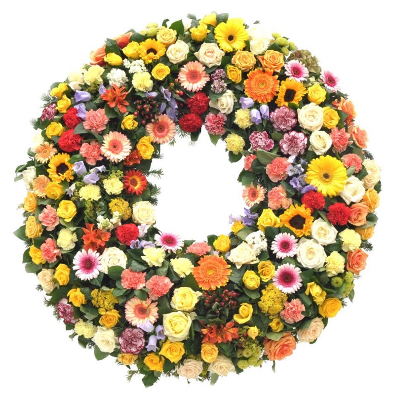 Corona de Girasoles, Rosas, Claveles y Anastasias