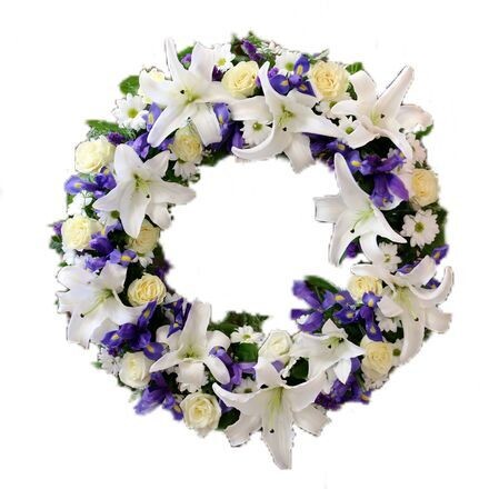 Corona Floral de Rosas, Anastasias y flores variadas Malvas