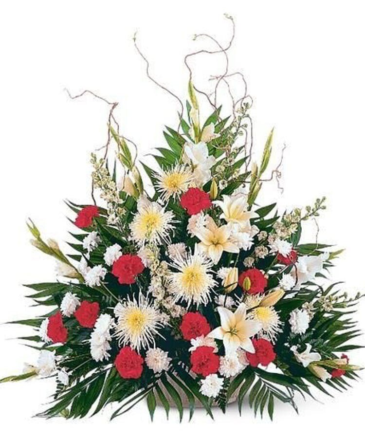 Centro Floral Claveles Rojos, Anastasias y lirios blancos