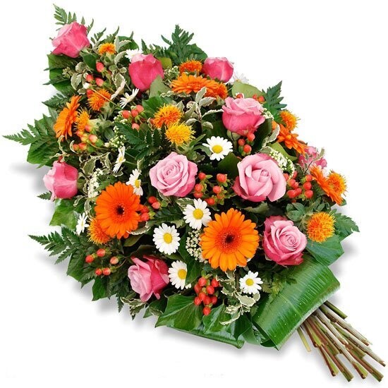 Ramo Fúnebre Gladiolos, Lisianthus, Solidago y Rosas