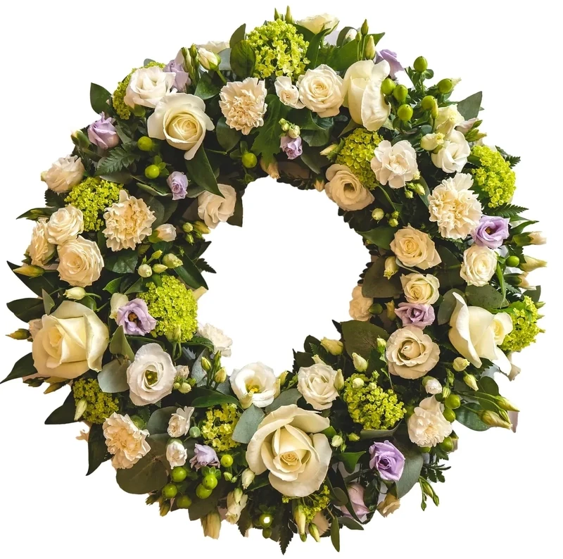 Corona variada blanca y lila