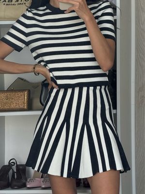 White &amp; Blue Skirt + Shirt Set