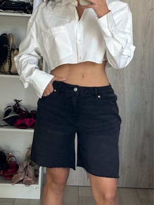 Black Denim Long Shorts