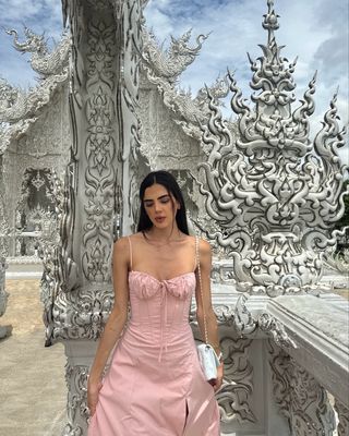 Long Pink Corset Dress