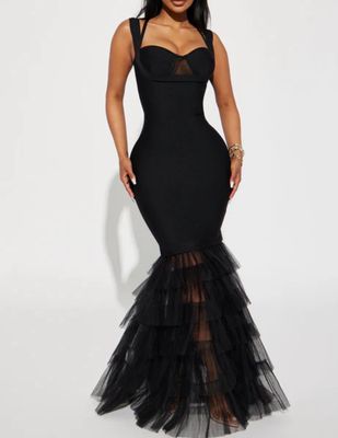 Black Long Ruffle Dress