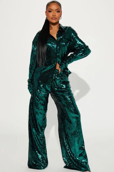Green Shiny Pants + Top Set