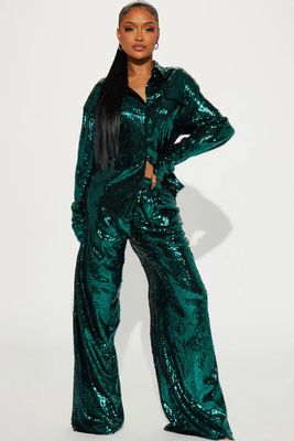 Green Shiny Pants + Top Set