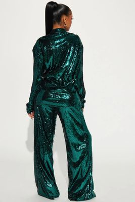 Green Shiny Pants + Top Set