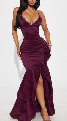 Burgundy Shiny Long Dress
