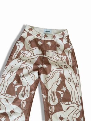 White Brown Silk Fancy Pants
