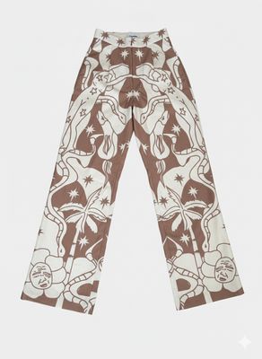 White Brown Silk Fancy Pants