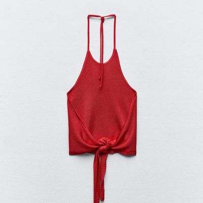 Red Backless Shiny Top