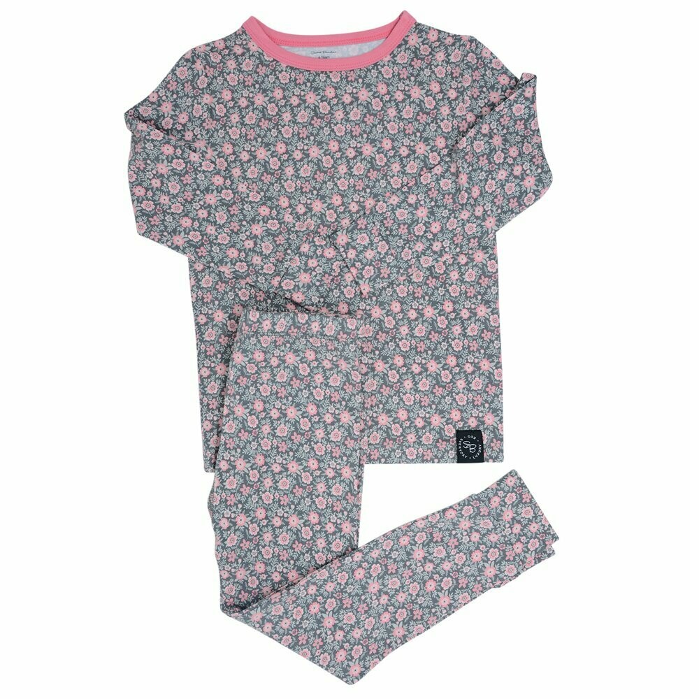 Sweet Bamboo Girls Flower Charcoal L/S PJ's *