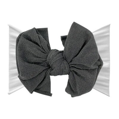Baby Bling Metallic Fab Bow- White/Silver*