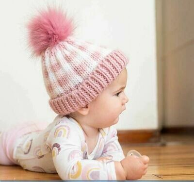 Huggalugs Rosy Pink Buffalo Check Pom Pom Beanie*