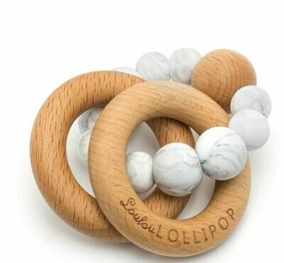 Loulou Lollipop Bubble Silicone &amp; Wood Teether- Marble 227