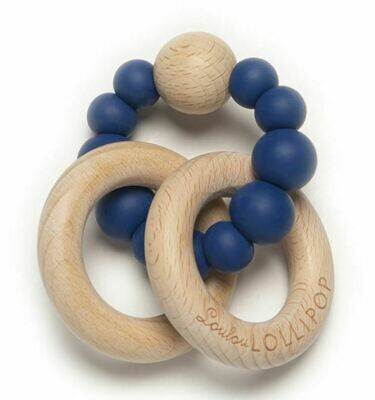 Loulou Lollipop Bubble Silicone &amp; Wood Teether-True Blue 