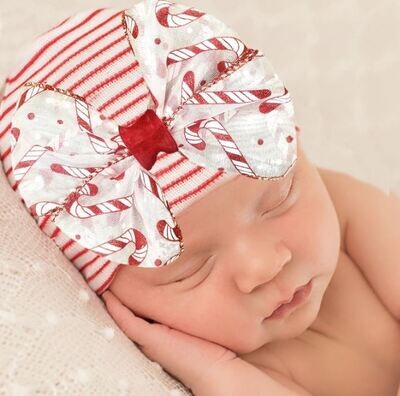 ILYBEAN Striped Candy Cane Bow Beanie