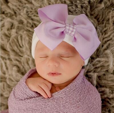 ILYBEAN Purple Gingham Bow Beanie