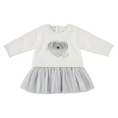 Mayoral Baby Girls Gray Knitted & Tulle Dress 2814