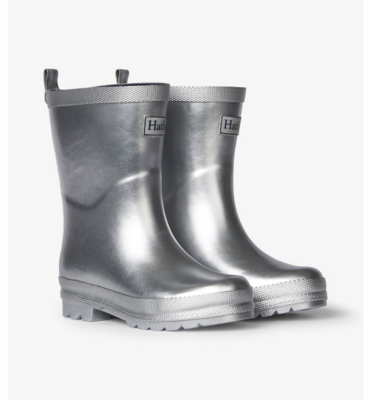 Hatley Silver Shimmer Shiny Rain Boots 1366