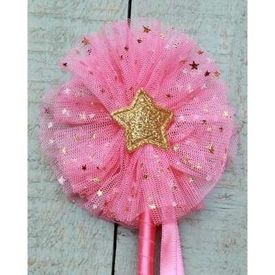 Sparkle Sisters Tulle Gold Star Wand Hot Pink