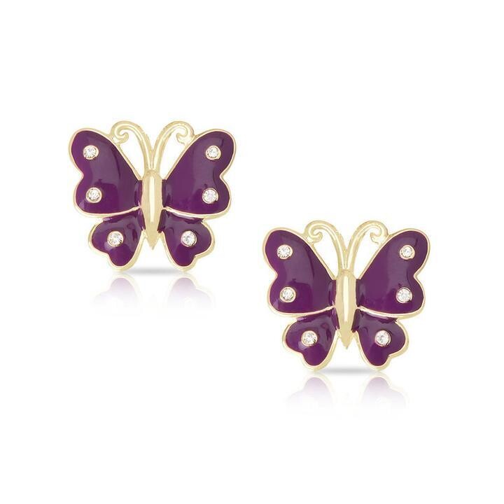 Lily Nily Butterfly Stud Earrings with Crystals Purple