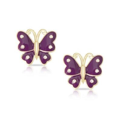 Lily Nily Butterfly Stud Earrings with Crystals Purple