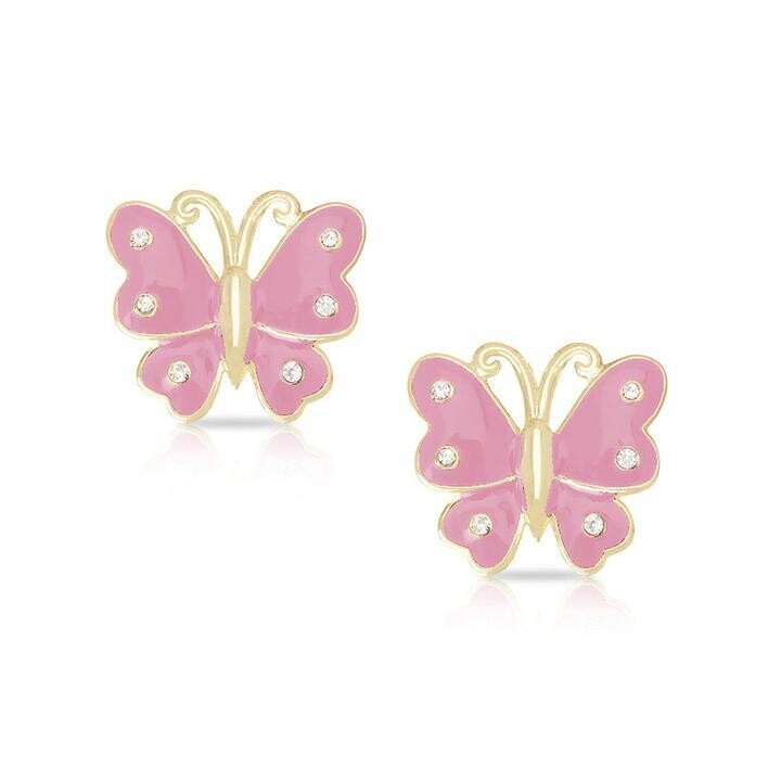 Lily Nily Butterfly Stud Earrings With Crystals Pink