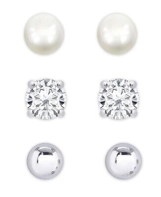 Lily Nily Freshwater Pearl &amp; CZ Stud Set in Sterling Silver