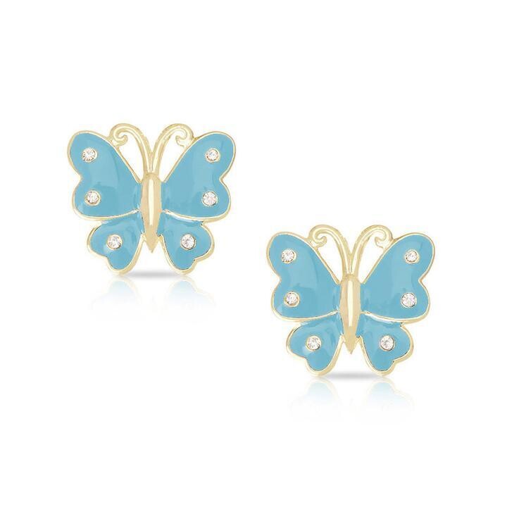 Lily Nily Butterfly Stud Earrings with Crystals Blue