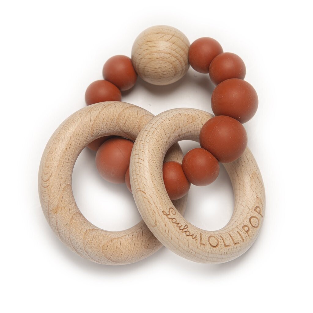 Loulou Lollipop Bubble Silicone & Wood Teether- Rust