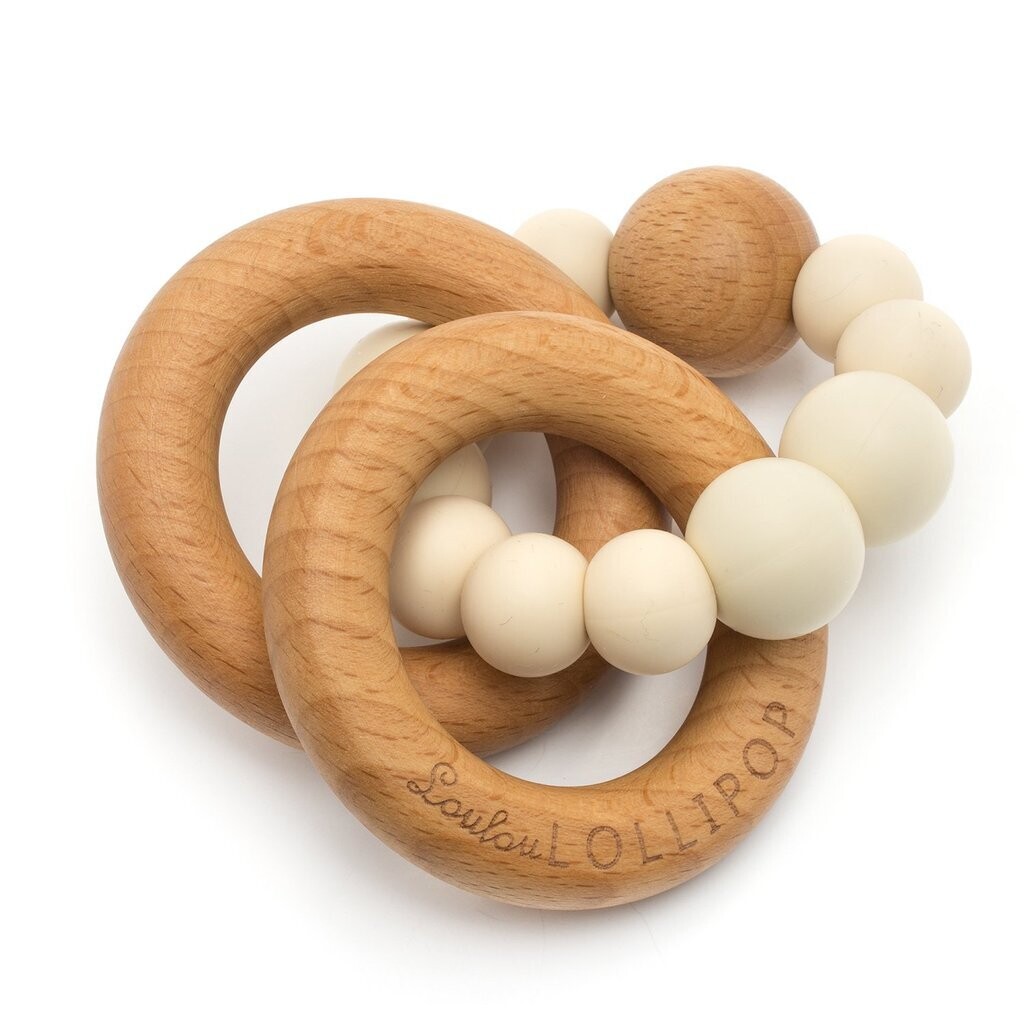 Loulou Lollipop Bubble Silicone & Wood Teether- Beige