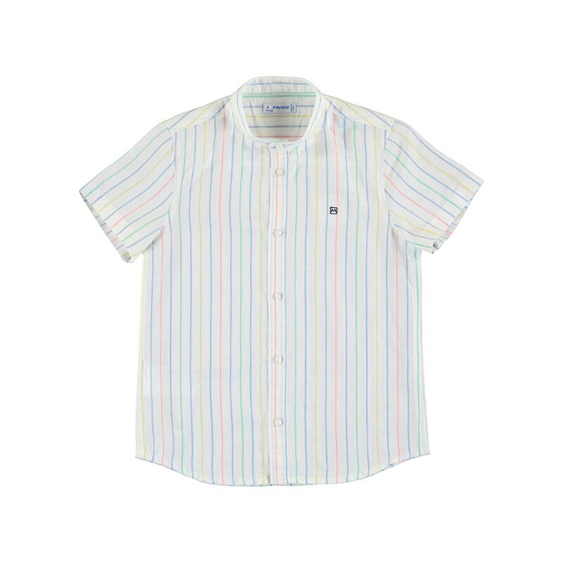 Mayoral Boys Sky S/S Stripe Linen Mao Shirt 3117