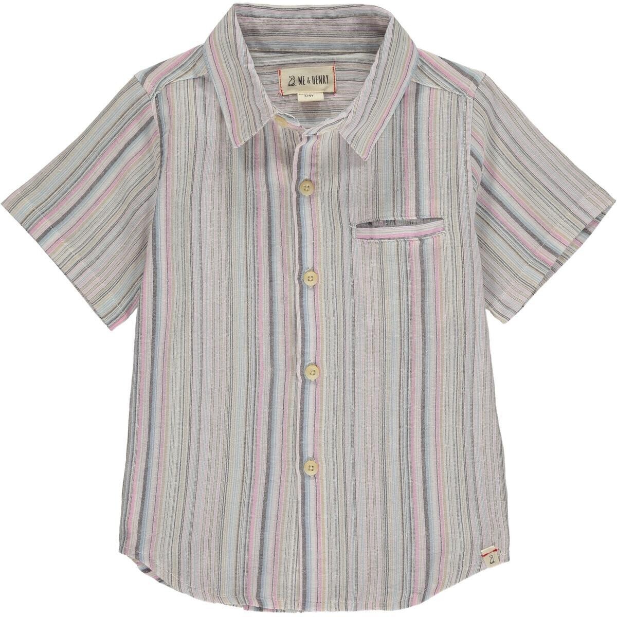 Me &amp; Henry Boy Pier Pink Stripe Shirt 856q*