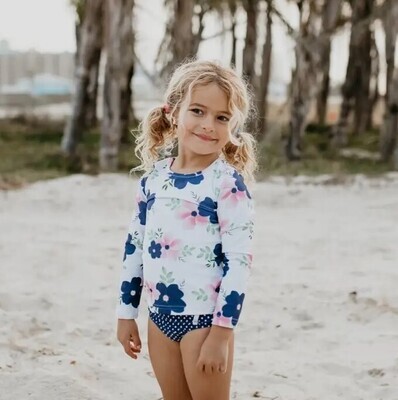 Oopsie Daisy Girls L/S Rash Guard Navy Pink Floral