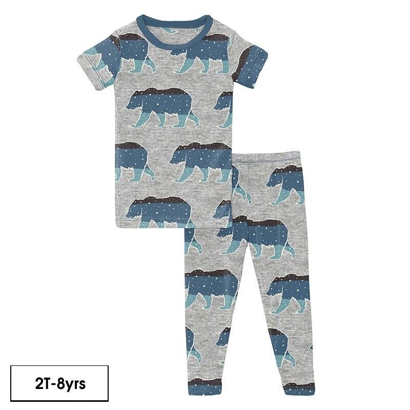 Kickee S/S PJ Set Heather Mist Night Sky Bear*