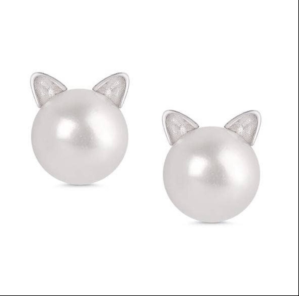 Lily Nily Freshwater Pearl Cat Stud Earrings Silver