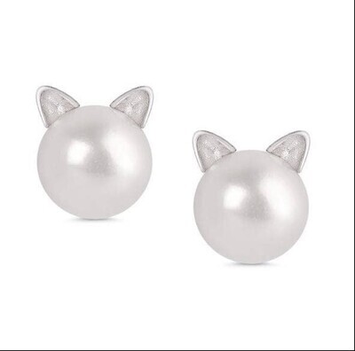 Lily Nily Freshwater Pearl Cat Stud Earrings Silver*