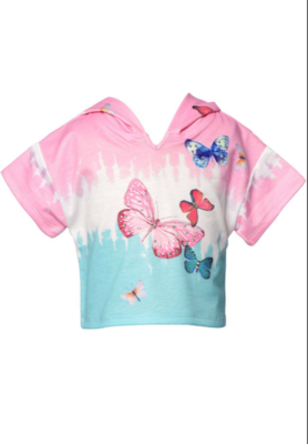 Baby Sara Hoodie S/S Sleeve Butterfly Print Top