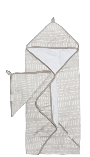 Loulou Lollipop Hooded Towel Set- Grey Mudcloth