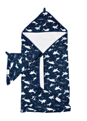 Loulou Lollipop Hooded Towel Set - Blue Whales 685